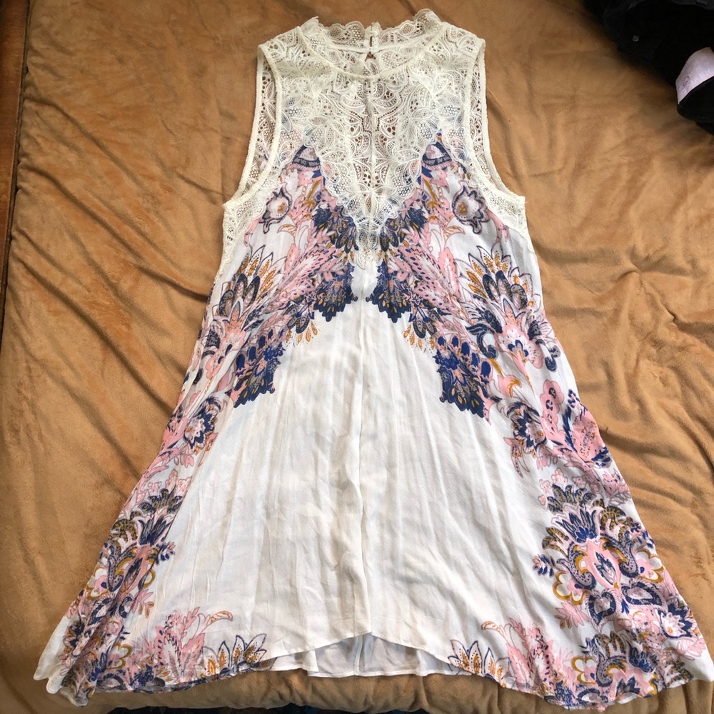 Free People Mock Neck Lacey Trapeze Slip Dress